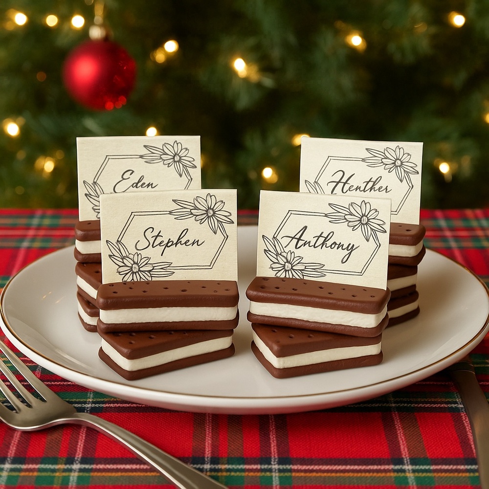 Set of 2 Ice Cream Sandwich Place Card Holders–Handmade Holiday Clay Table Decor